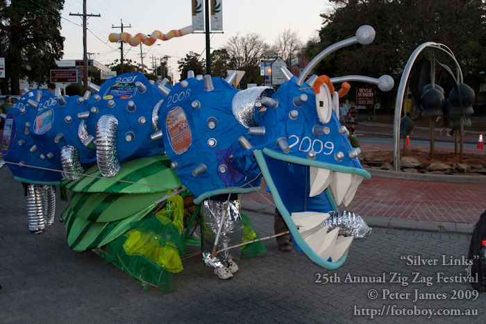 2006 Caterplosion Float with its many legs and 25 segments one for each festival