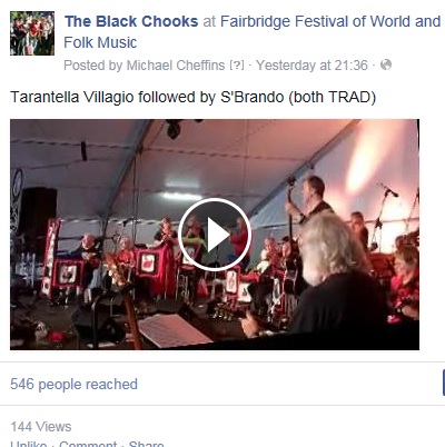 Screen Grab of a facebook page showing the Chooks' Fairbridge Festival Performance