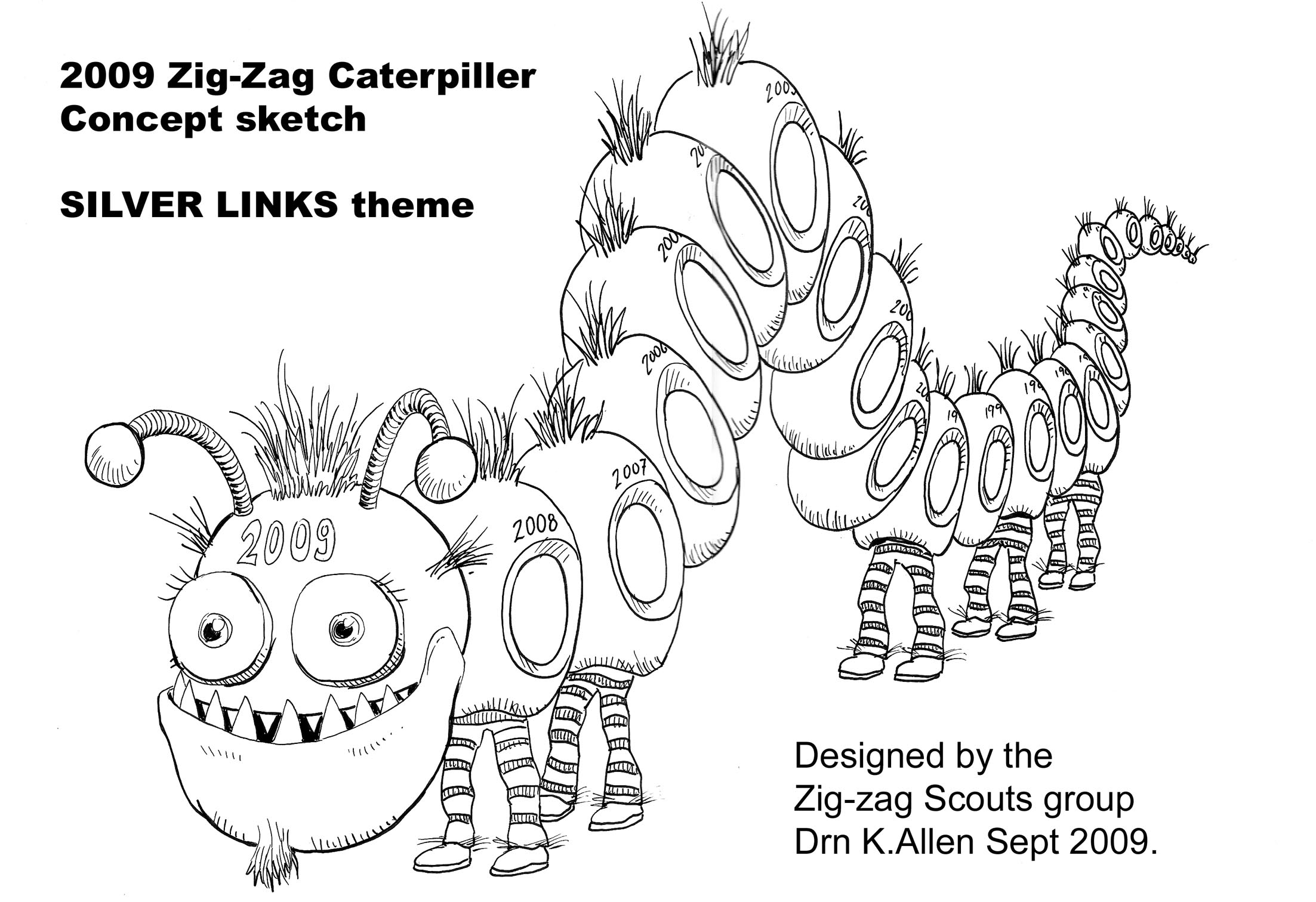 Concept Drawing of the 25 years caterpillar float